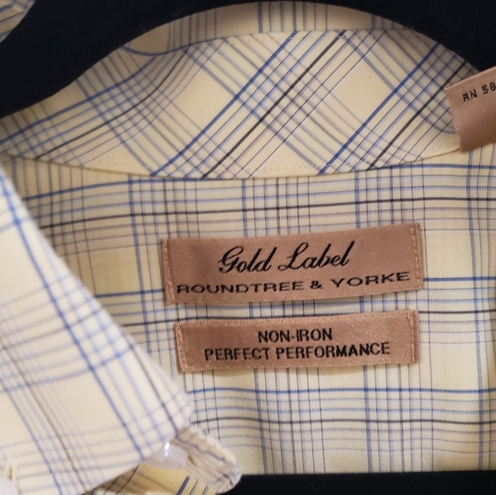 RoundTree & Yorke Large Tall Short Sleeve Yellow  Blue Plaid Button Down Shirt - Picture 2 of 13